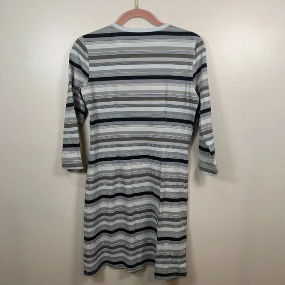 J Mclaughlin Lynn Henley Dress Womens Small Black Gray Stripe Catalina Cloth S - Picture 7 of 7